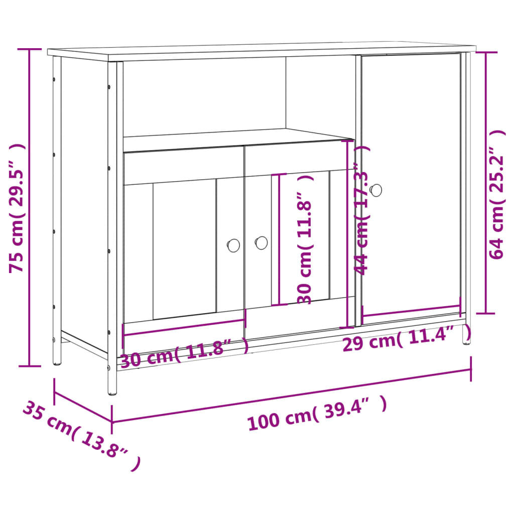 vidaXL Ντουλάπι Sonoma Δρυς 100 x 35 x 75 εκ. από Επεξεργασμένο Ξύλο