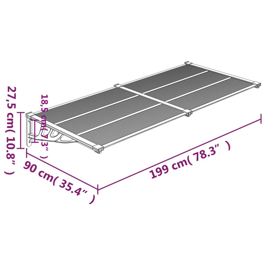 vidaXL Στέγαστρο Πόρτας Μαύρο & Διαφανές 199x90 εκ από Πολυκαρβονικό
