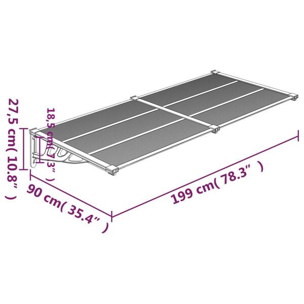 vidaXL Στέγαστρο Πόρτας Μαύρο & Διαφανές 199x90 εκ από Πολυκαρβονικό