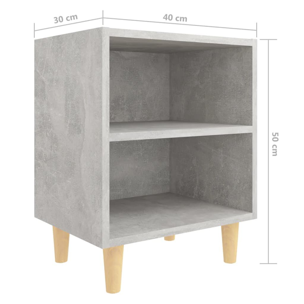 vidaXL Κομοδίνα 2 τεμ. Γκρι Σκυροδέμ. 40x30x50 εκ. Μασίφ Ξύλινα Πόδια
