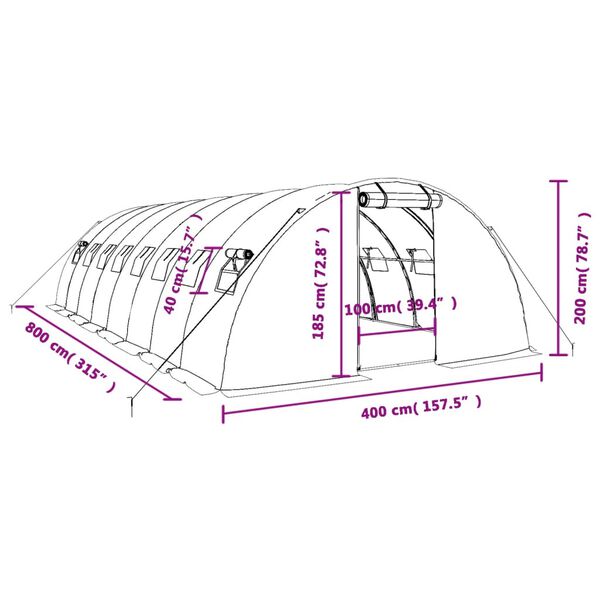 vidaXL Θερμοκήπιο Λευκό 32 μ² 8 x 4 x 2 μ. με Ατσάλινο Πλαίσιο