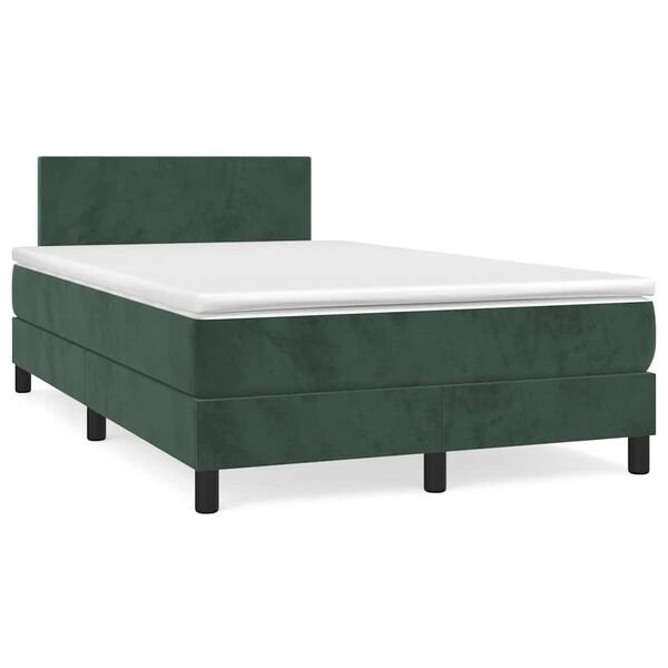 vidaXL Κρεβάτι Boxspring με Στρώμα & LED Σκ. Πράσινο 120x190εκ Βελούδο