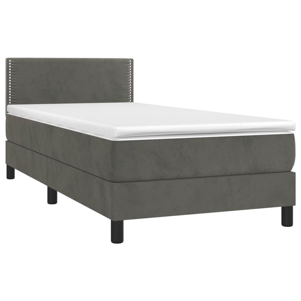 vidaXL Κρεβάτι Boxspring με Στρώμα & LED Σκ. Γκρι 90x190 εκ. Βελούδινο
