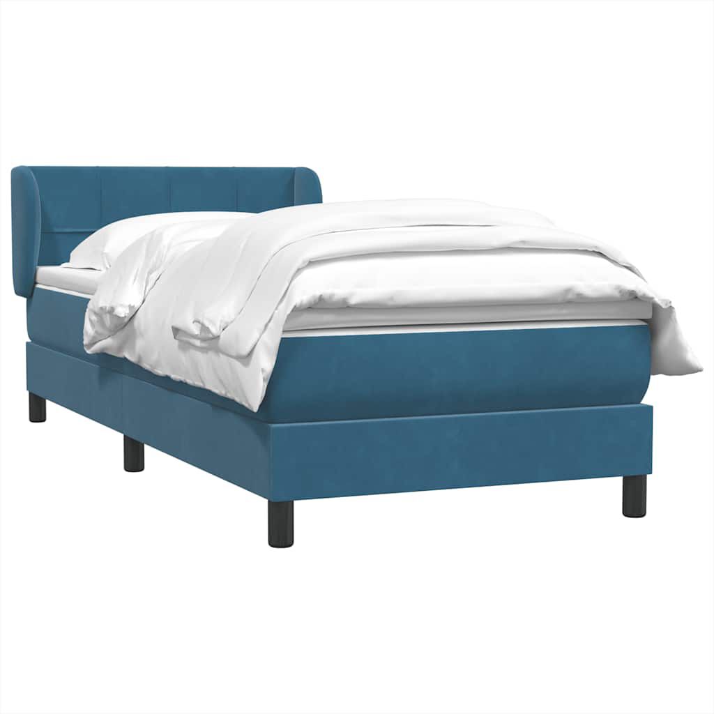 vidaXL Box Spring κρεβάτι με στρώμα σκούρο μπλε 80x210 εκ. Βελούδινο