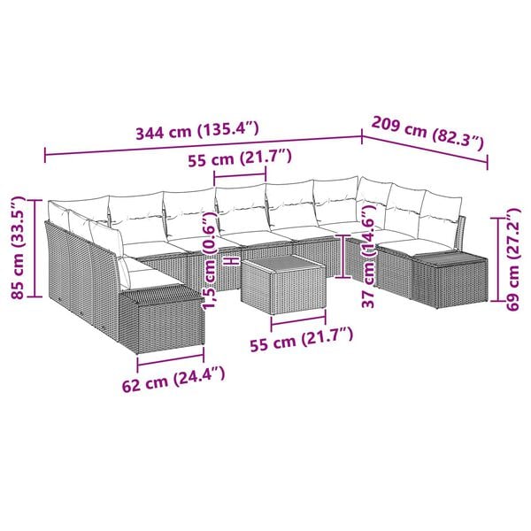 vidaXL Σετ Καναπέ Κήπου 11 pcs Γκρι