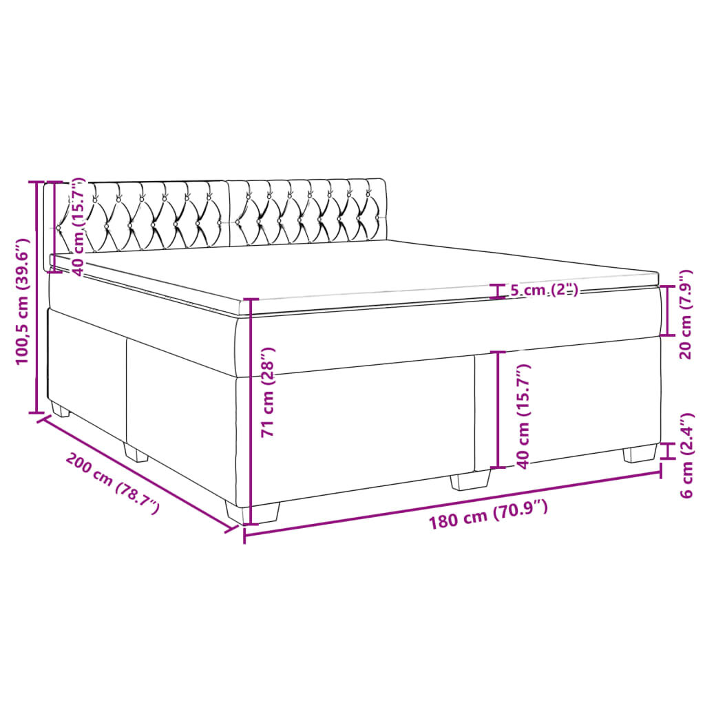 vidaXL Κρεβάτι Boxspring με Στρώμα Κρεμ 180x200 εκ. Υφασμάτινο