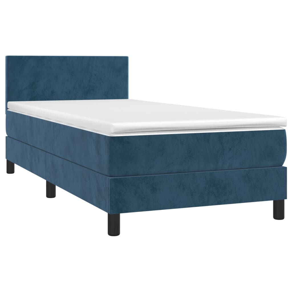 vidaXL Κρεβάτι Boxspring με Στρώμα & LED Σκ. Μπλε 90x190 εκ. Βελούδινο