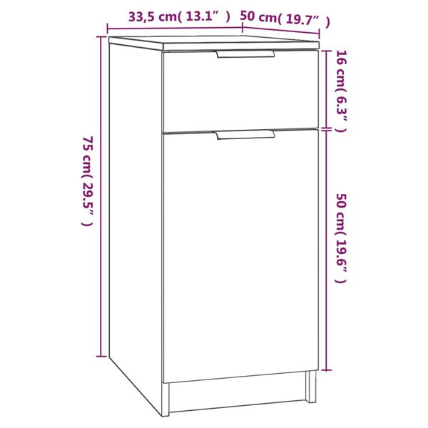 vidaXL Ντουλάπι Γραφείου Καπνιστή Δρυς 33,5x50x75 εκ. Επεξεργ. Ξύλο