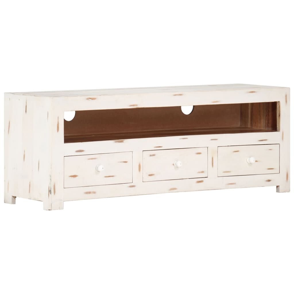vidaXL Έπιπλο Τηλεόρασης Λευκό 110 x 30 x 40 εκ. Μασίφ Ξύλο Ακακίας
