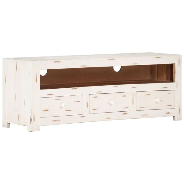 vidaXL Έπιπλο Τηλεόρασης Λευκό 110 x 30 x 40 εκ. Μασίφ Ξύλο Ακακίας