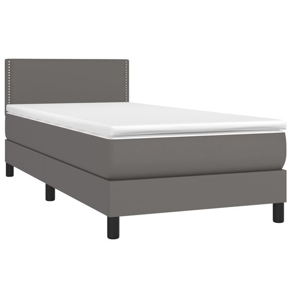 vidaXL Κρεβάτι Boxspring με Στρώμα Γκρι 100x200εκ. από Συνθετικό Δέρμα