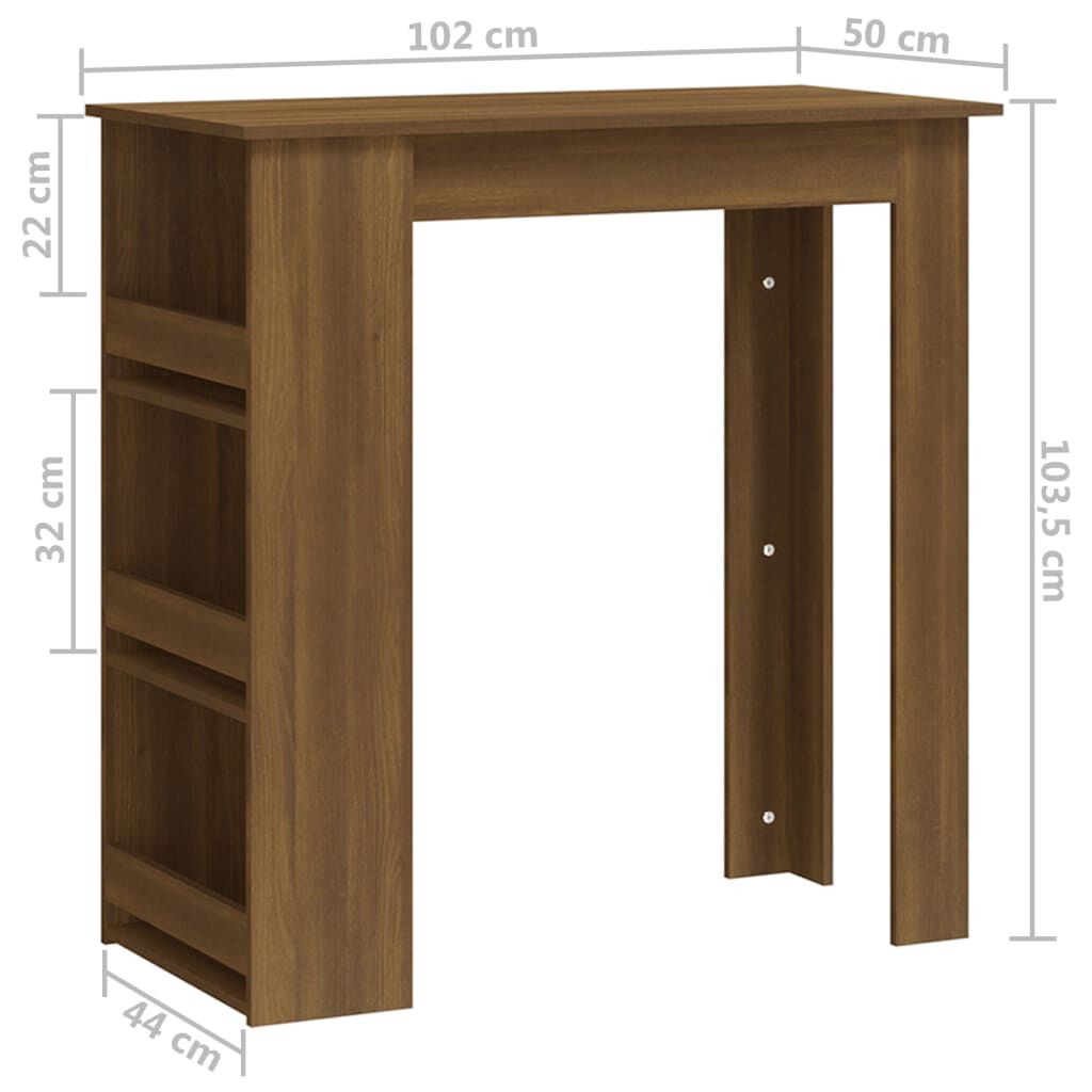 vidaXL Τραπέζι Μπαρ με Ράφια Sonoma Δρυς 102x50x103,5 εκ. Επεξ. Ξύλο