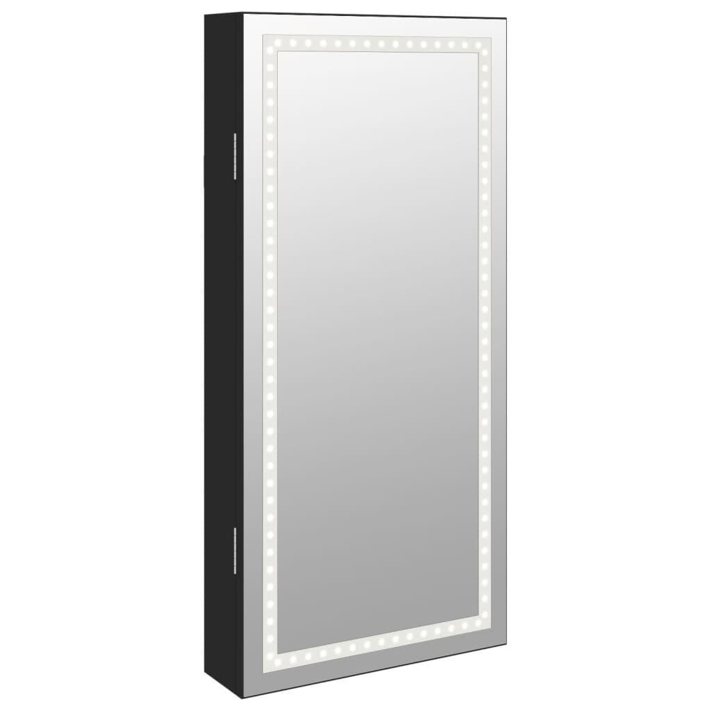 vidaXL Έπιπλο Κοσμημάτων με Καθρέφτη/LED Φώτα Επιτοίχιο Μαύρο
