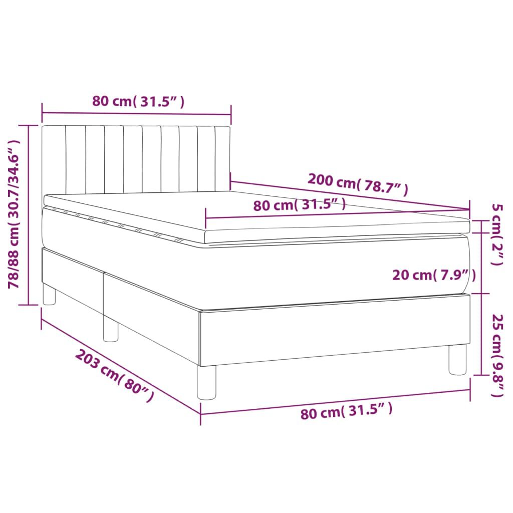 vidaXL Κρεβάτι Boxspring με Στρώμα & LED Σκ. Μπλε 80x200 εκ. Βελούδινο