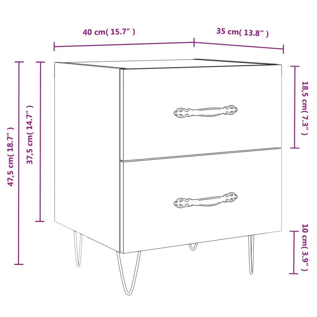 vidaXL Κομοδίνα 2 τεμ. Μαύρα 40 x 35 x 47,5 εκ. από Επεξεργασμένο Ξύλο