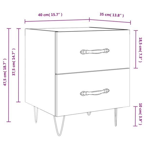 vidaXL Κομοδίνα 2 τεμ. Μαύρα 40 x 35 x 47,5 εκ. από Επεξεργασμένο Ξύλο