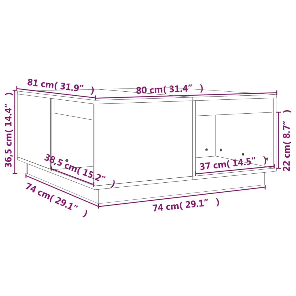 vidaXL Τραπεζάκι Σαλονιού Γκρι 80x81x36,5 εκ. από Μασίφ Ξύλο Πεύκου