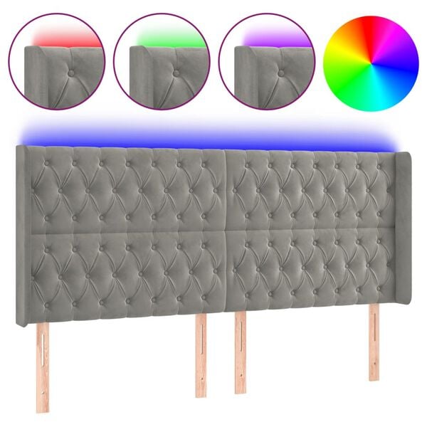 vidaXL Κεφαλάρι Κρεβατιού LED Ανοιχτό Γκρι 183x16x118/128εκ. Βελούδινο