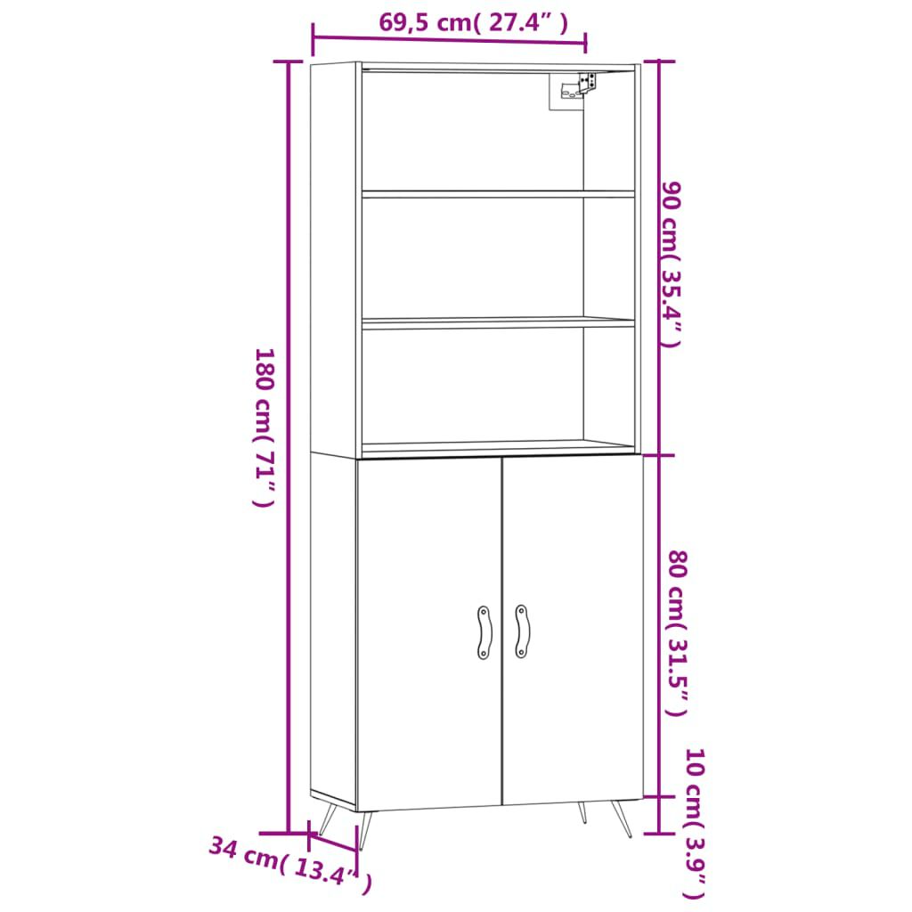 vidaXL Ντουλάπι Sonoma δρυς 69,5 x 34 x 180 εκ. από Επεξεργασμένο Ξύλο