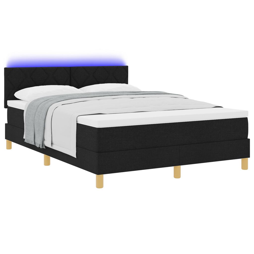 vidaXL Κρεβάτι με Στρώμα & LED Μαύρο 140x200 εκ. Ύφασμα