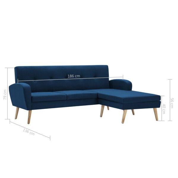 vidaXL Καναπές Γωνιακός Μπλε 186 x 136 x 79 εκ. Υφασμάτινος