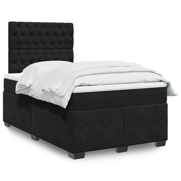 vidaXL Κρεβάτι Boxspring με Στρώμα Μαύρο 120x190 εκ. Βελούδινο