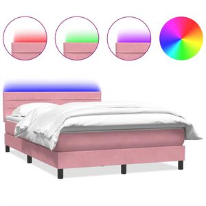vidaXL &Kappa;&rho;&epsilon;&beta;ά&tau;&iota; Boxspring &mu;&epsilon; &Sigma;&tau;&rho;ώ&mu;&alpha; & LED &rho;&omicron;&zeta; 140x220 cm &Beta;&epsilon;&lambda;&omicron;ύ&delta;&iota;&nu;&omicron;