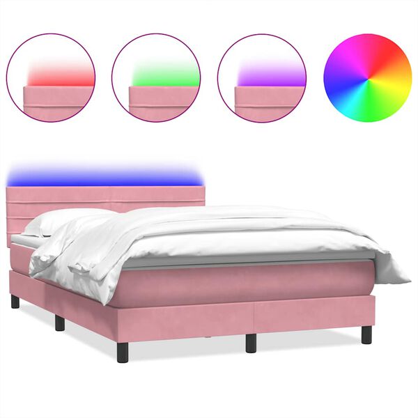 vidaXL &Kappa;&rho;&epsilon;&beta;ά&tau;&iota; Boxspring &mu;&epsilon; &Sigma;&tau;&rho;ώ&mu;&alpha; & LED &rho;&omicron;&zeta; 140x220 cm &Beta;&epsilon;&lambda;&omicron;ύ&delta;&iota;&nu;&omicron;