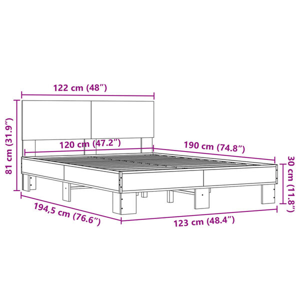 vidaXL Πλαίσιο Κρεβατιού Μαύρο 120x190 εκ. Επεξ. Ξύλο & Μέταλλο