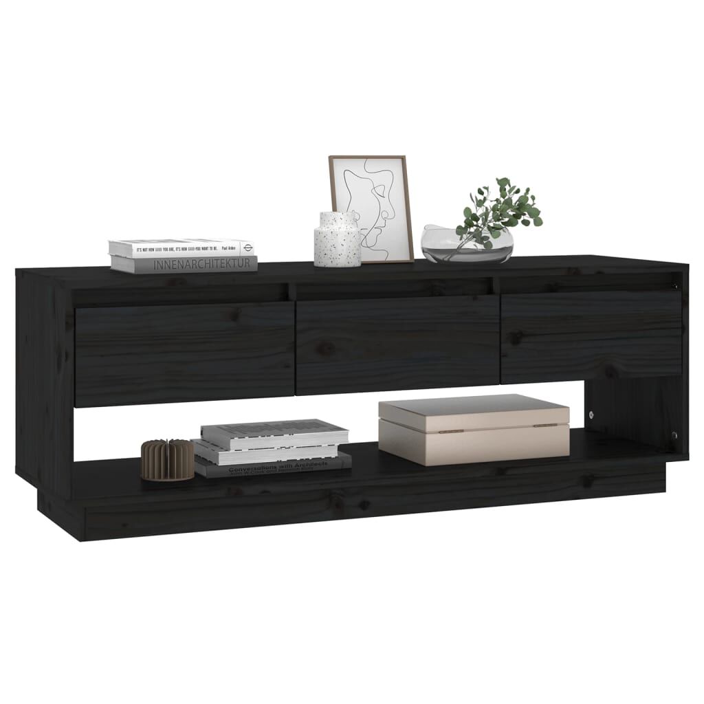 vidaXL Έπιπλο Τηλεόρασης Μαύρο 110,5x34x40 εκ. από Μασίφ Ξύλο Πεύκου