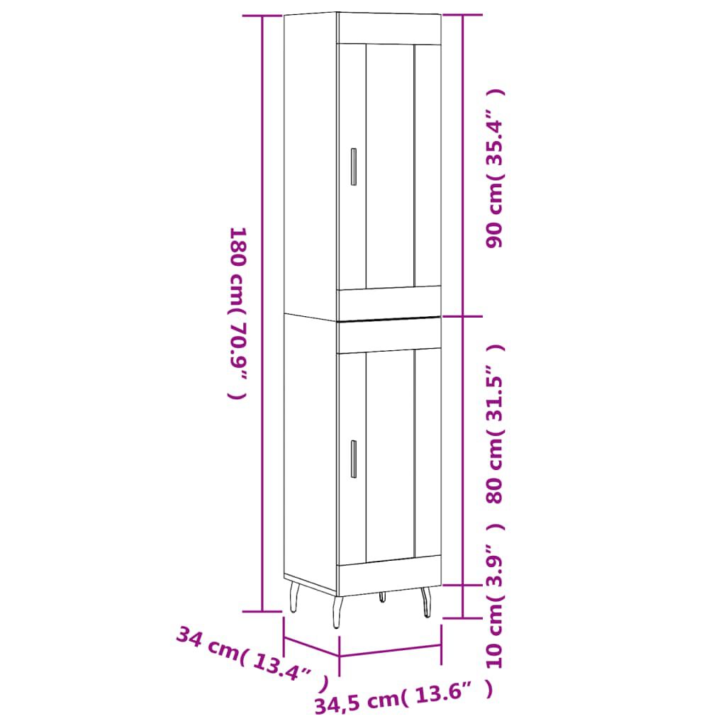 vidaXL Ντουλάπι Γκρι Σκυροδέματος 34,5x34x180 εκ. Επεξεργασμένο Ξύλο