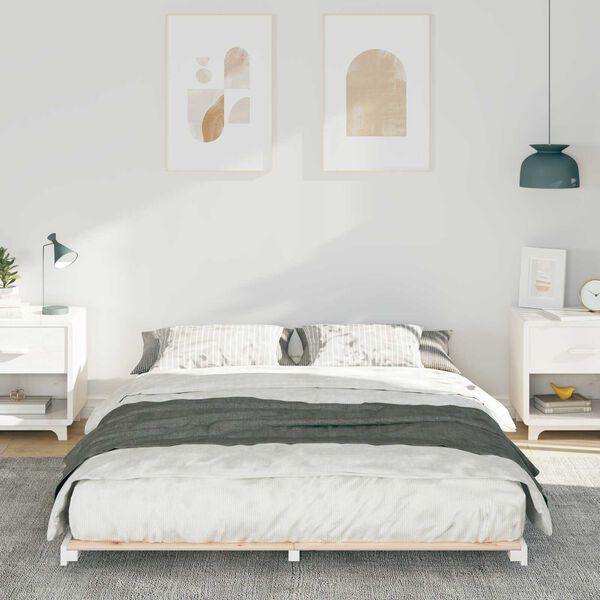 vidaXL Κρεβάτι δαπέδου Λευκό 140 x 200 cm Μασίφ ξύλο πεύκου