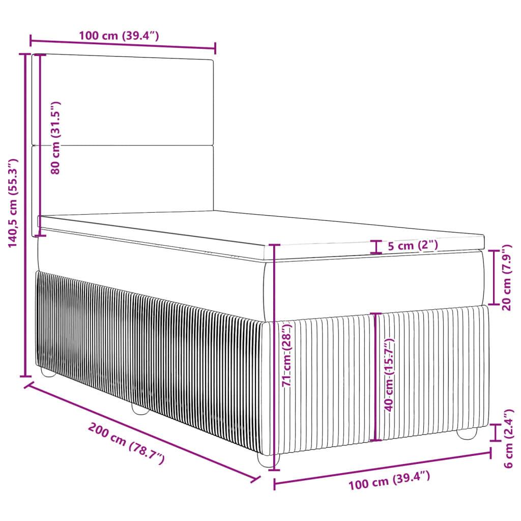 vidaXL Κρεβάτι Boxspring με Στρώμα Ανοιχτό Γκρι 100x200 εκ. Βελούδινο