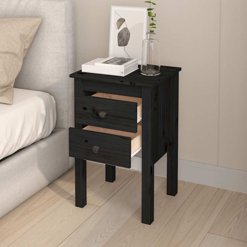 vidaXL Κομοδίνα 2 τεμ. Μαύρα 40 x 35 x 61,5 εκ. από Μασίφ Ξύλο Πεύκου