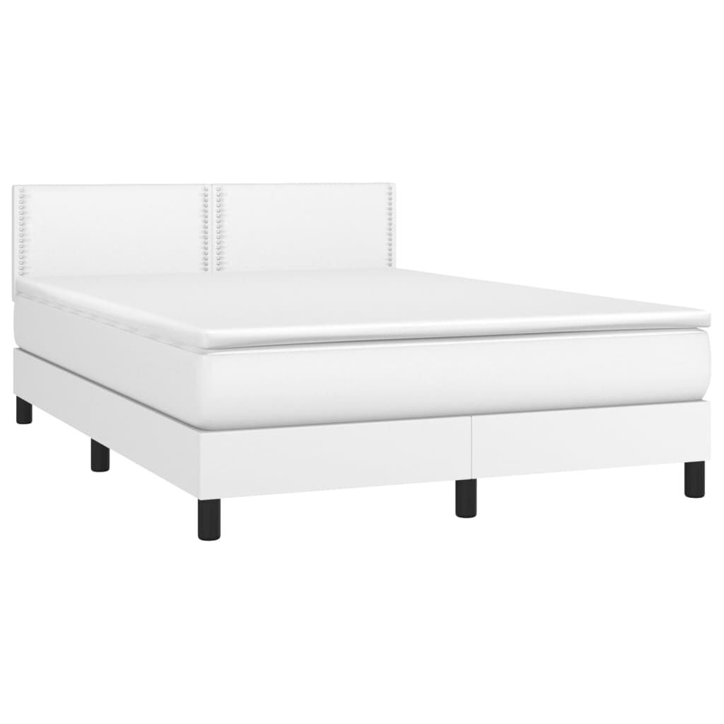 vidaXL Κρεβάτι Boxspring με Στρώμα & LED Λευκό 140x190 εκ. Συνθ. Δέρμα