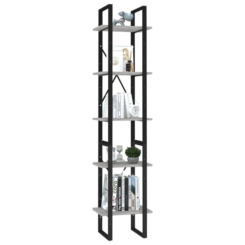 vidaXL Βιβλιοθήκη με 5 Ράφια Γκρι Σκυρ. 40 x 30 x 175 εκ. Επεξ. Ξύλο