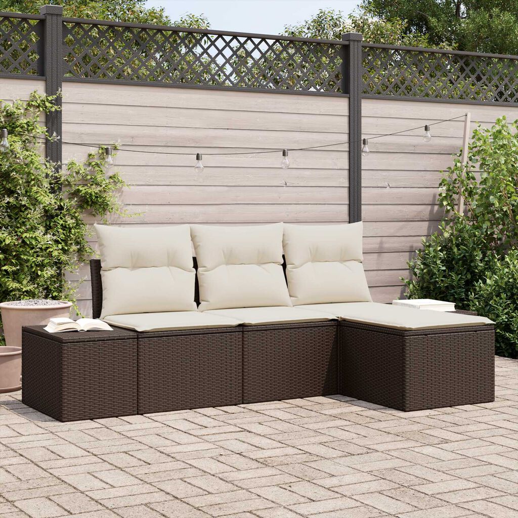 vidaXL Σετ Καναπέ Κήπου 4 pcs Καφέ, Κρέμα Πολυ rattan, βαμμένο ατσάλι