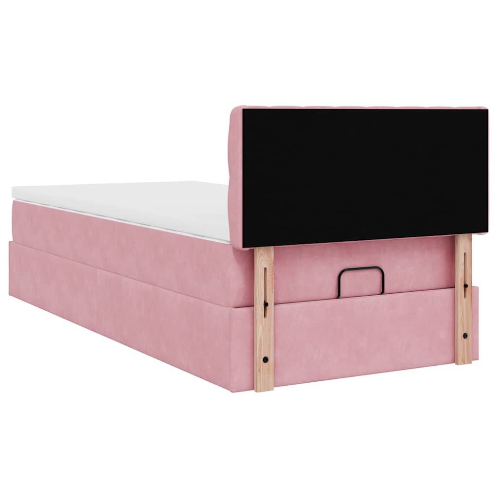 vidaXL Οθωμανικό κρεβάτι με στρώμα ροζ 90x200cm Velvet
