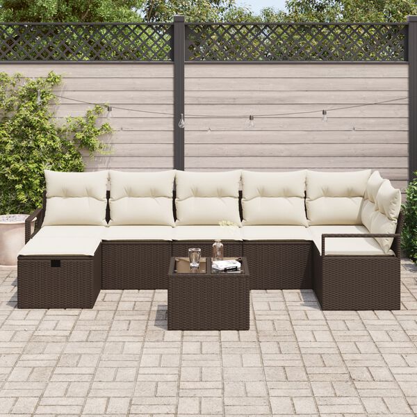 vidaXL Σετ Καναπέ Κήπου 8 pcs Καφέ και κρεμ 287 x 122 x 85 εκ