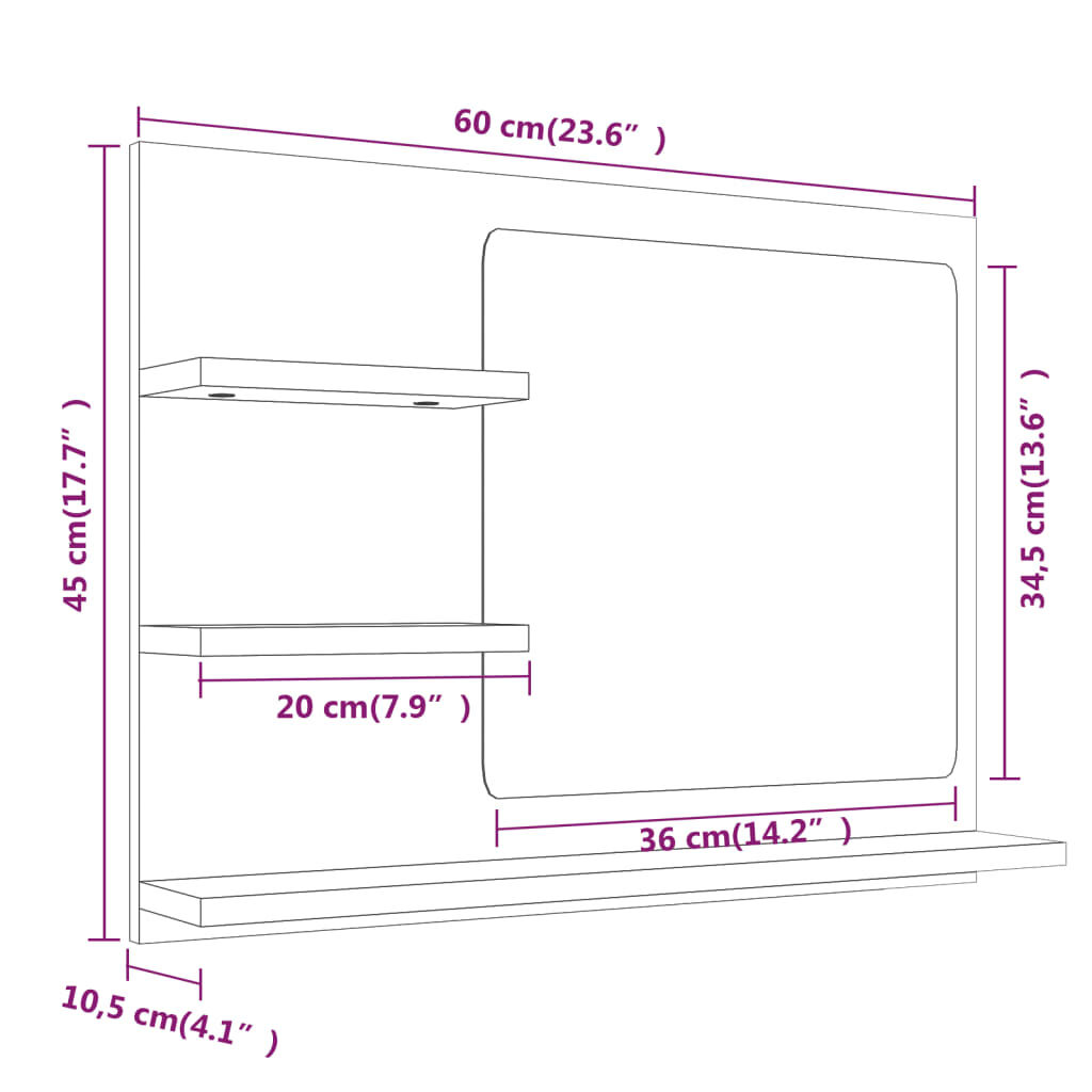 vidaXL Καθρέφτης Μπάνιου Γκρι Sonoma 60x10,5x45 εκ. Επεξεργασμένο Ξύλο