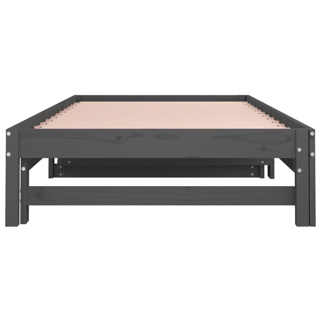 vidaXL Καναπές Κρεβάτι Συρόμενος Γκρι 2x(90x200) εκ. Μασίφ Ξύλο Πεύκου