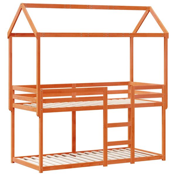 vidaXL Κουκέτα με Οροφή Καφέ Κεριού 90x200εκ. από Μασίφ Ξύλο Πεύκου