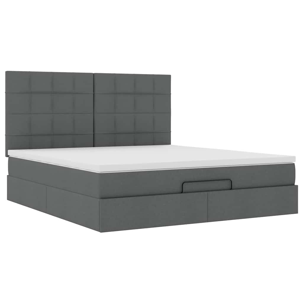 vidaXL Οθωμανικό κρεβάτι με στρώμα σκούρο γκρι 180x200cm ύφασμα
