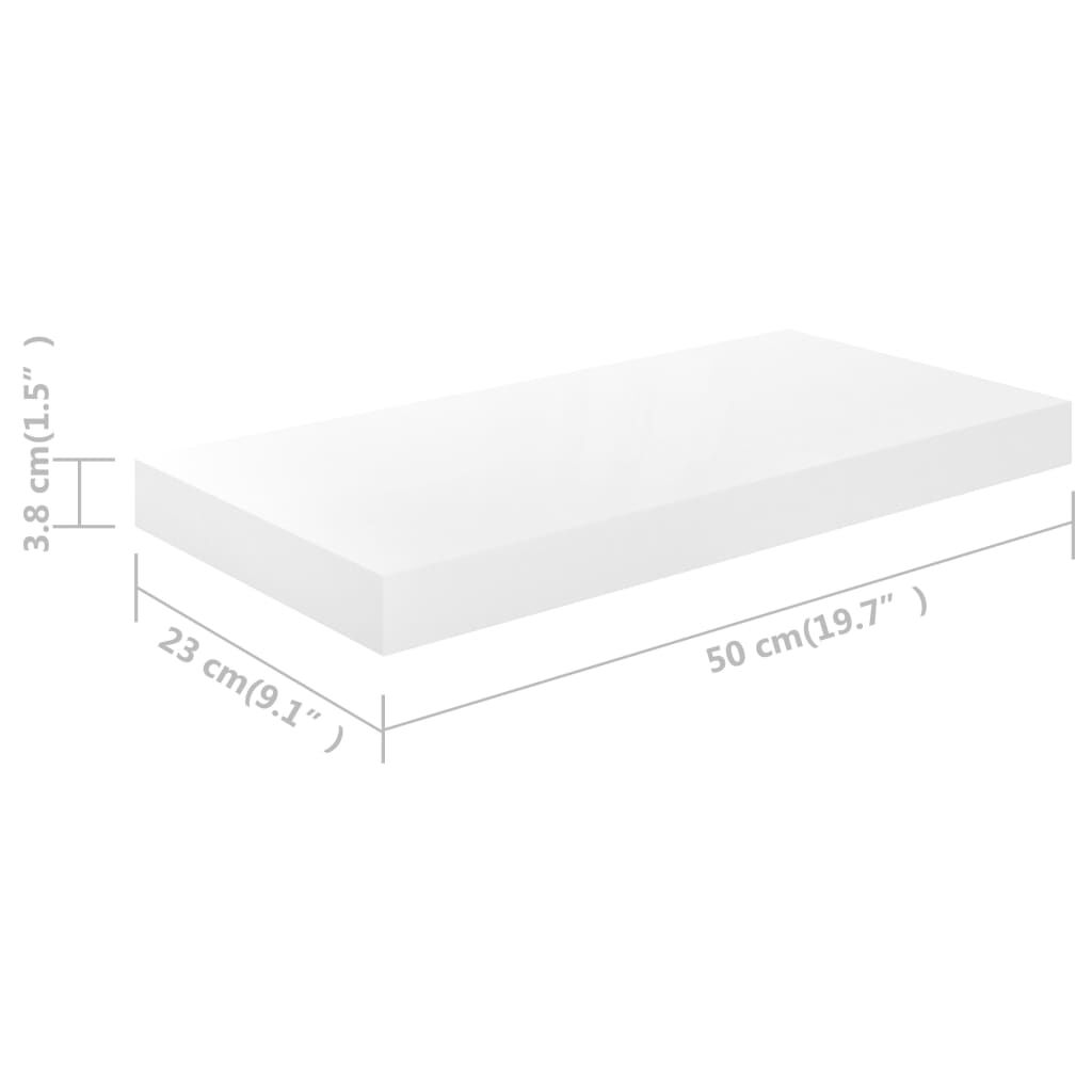 vidaXL Ράφια Τοίχου Γυαλιστερά Άσπρα 2 Τεμάχια 50x23x3,8 εκ. MDF