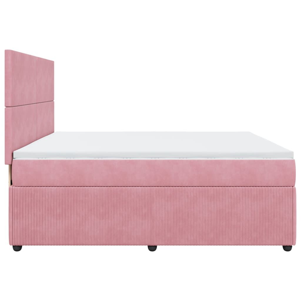 vidaXL Κρεβάτι Boxspring με Στρώμα Ροζ 200x200 εκ. Βελούδινο