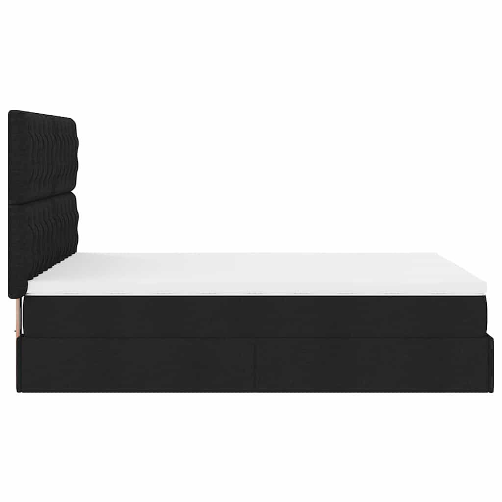 vidaXL Οθωμανικό κρεβάτι με στρώμα & LEDs Μαύρο 140x200 cm Ύφασμα