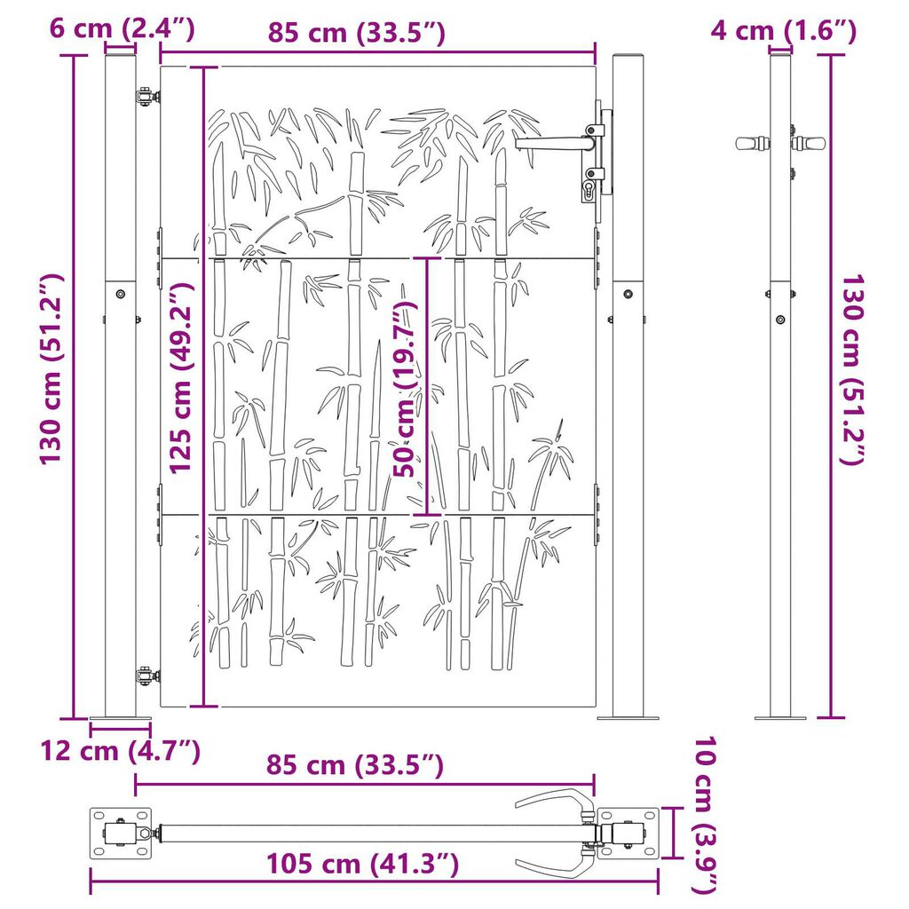 vidaXL Πύλη Κήπου Άλλο Μαύρο 105 x 125 cm Ατσάλι με Επικάλυψη Πούδρας