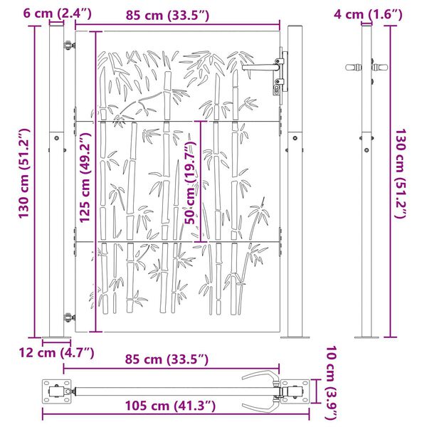 vidaXL Πύλη Κήπου Άλλο Μαύρο 105 x 125 cm Ατσάλι με Επικάλυψη Πούδρας