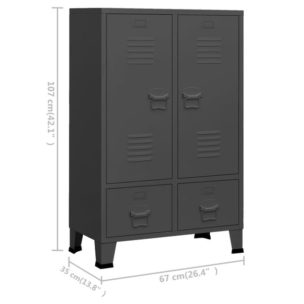 vidaXL Ντουλάπα Βιομηχανική Ανθρακί 67 x 35 x 107 εκ. Ατσάλινη