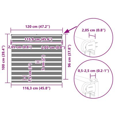 vidaXL Ζέβρα τυφλή Σκούρο Γκρι Πλάτος υφάσματος 115,9 εκ. Πολυεστέρας